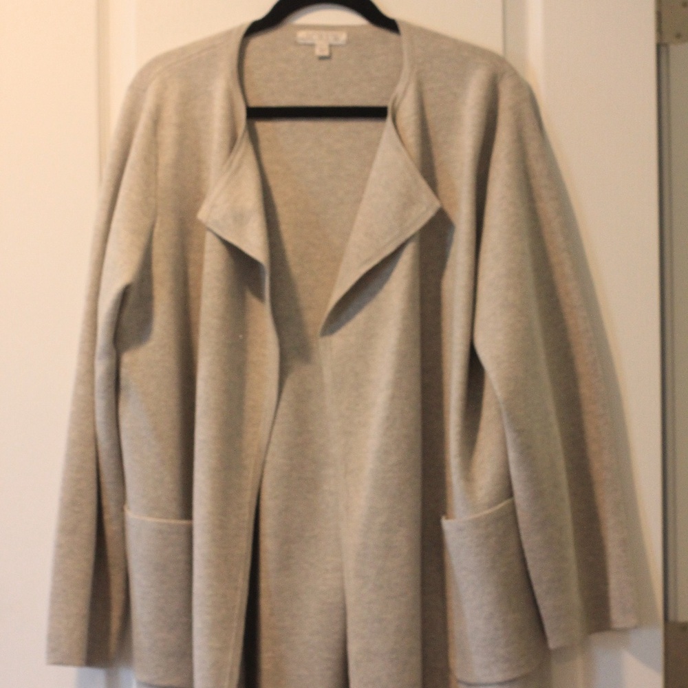 J.Crew Light Gray Sweater Jacket — Size L — Merino Blend, Open Front